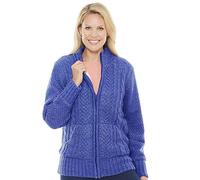 Amber Ladies Borg Fleece Lined Zip Cardigan Cable Knit Design Warm Marl Yarn with Full Zip Front Blue 12-14