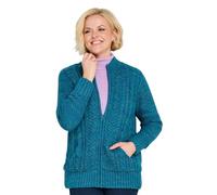Amber Ladies Borg Fleece Lined Zip Cardigan Cable Knit Design Warm Marl Yarn with Full Zip Front Teal 12-14