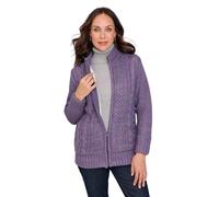 Amber Ladies Borg Fleece Lined Zip Cardigan Cable Knit Warm Jacket | Marl Fleck Yarn, Luxurious Borg Full Fleece Lining, Front Pockets