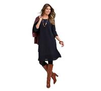 Amber Ladies Boucle A-Line Pocket Dress, Soft Textured Winter Dress with Three-Quarter Sleeves & Front Pockets | Cosy Knitted Jersey Style Navy