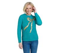 Amber Ladies Bow Sequin Jumper Supersoft Feather Yarn Sparkling Bow Sequin Design Long Sleeve Sweater Ocean 10