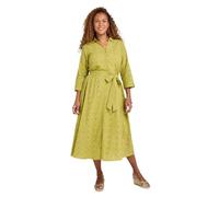 Amber Ladies Broderie Cutwork Lined Dress, Button Front Cotton Dress with Detachable Belt & Slip Lining 46" Length Sage 14
