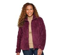 Amber Ladies Cable Design Supersoft Fleece Zip Jacket with Jersey Lining Burgundy 22