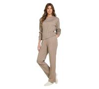 Amber Ladies Cable Knit Loungewear Set, Soft Two-Piece with Crew Neck Top & Elasticated Waist Trousers | Lounge Outfit Oatmeal 16-18