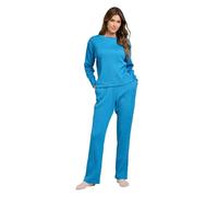Amber Ladies Cable Knit Loungewear Set, Soft Two-Piece with Crew Neck Top & Elasticated Waist Trousers | Lounge Outfit Dusky Blue 12-14