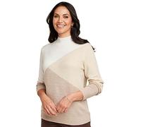 Amber Ladies Colour Block Turtle Neck Jumper with Long Sleeves & Stretch Knit Natural 10