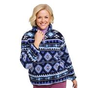 Amber Ladies Cosy Coral Print Borg Fleece Half Zip Autumn Sweater | Women's Soft Cosy Texture Pullover Jumper with Packets, Jersey Trim