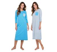 Amber Ladies Cotton 3/4 SleeveNightdresses Pack of 2 | Women's Soft Breathable Cotton Nightie Multipack, Approx. 44" inch length, Useful Pockets, Satin Bow Detailing