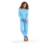 Amber Ladies Cotton Jersey Ski Pyjama Set Floral Print Pyjamas with Ribbed Neckline, Hem & Cuffs Soft Cotton Sleepwear Blue 16-18