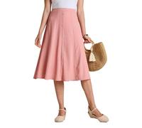 Amber Ladies Crinkle Mock Button Fastening Lined Skirt - Pull-On Elasticated Waist Panelled Midi in Textured Fabric - 27"/29" Length Pink 18
