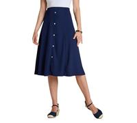Amber Ladies Crinkle Mock Button Fastening Lined Skirt - Pull-On Elasticated Waist Panelled Midi in Textured Fabric - 27"/29" Length Navy 22 Petite