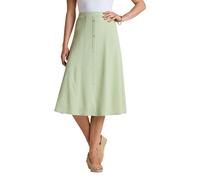 Amber Ladies Crinkle Mock Button Fastening Lined Skirt - Pull-On Elasticated Waist Panelled Midi in Textured Fabric - 27"/29" Length Soft Green 12 Petite