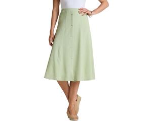 Amber Ladies Crinkle Mock Button Fastening Lined Skirt - Pull-On Elasticated Waist Panelled Midi in Textured Fabric - 27"/29" Length Soft Green 22 Petite