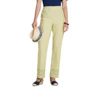 Amber Ladies Cutwork Hem Cotton Trousers - Elasticated Back Waist, Smooth Front, Lightweight Summer Trouser, Sizes 10-20, 25" or 27" Leg Lime 14 Extra Short