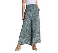 Amber Ladies Deep Shirred Waist Print Culottes - Skirt Look Wide Leg Trousers, 100% Viscose, Elasticated Waist, Sizes 10-20, 25" or 27" Leg Black 14 Short