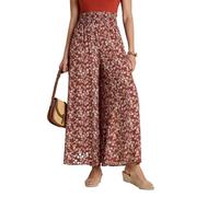 Amber Ladies Deep Shirred Waist Print Culottes - Skirt Look Wide Leg Trousers, 100% Viscose, Elasticated Waist, Sizes 10-20, 25" or 27" Leg Chestnut 18 Short