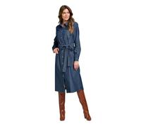 Amber Ladies Denim Midi Dress - Button-Through Long Sleeve Style with Detachable Belt & Chest Pockets | 100% Cotton Indigo 14