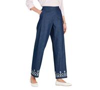 Amber Ladies Easy Pull-On Jean with Side Pockets & Embroidered Hem Indigo 12-14 Extra Short