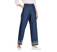 Amber Ladies Easy Pull-On Jean with Side Pockets & Embroidered Hem Indigo
