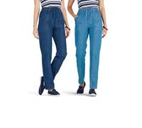 Amber Ladies Elasticated Waist Pull On Jeans (Pack of 2) 100% Cotton High Waisted Jeans for Women with Adjustable Drawstring