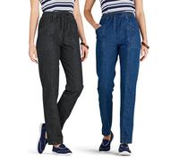 Amber Ladies Elasticated Waist Pull On Jeans (Pack of 2) 100% Cotton High Waisted Jeans for Women with Adjustable Drawstring Black & Stonewash 18 Extra Short