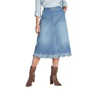 Amber Ladies Embroidered Hem Denim Skirt with Scallop Hem, Elasticated Waist & Pockets