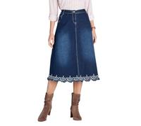 Amber Ladies Embroidered Hem Denim Skirt with Scallop Hem, Elasticated Waist & Pockets