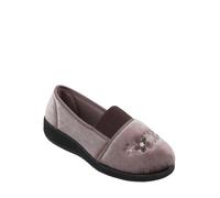 Amber Ladies Embroidered Velour Wide EEE Fit Slippers with Elastic Gusset & Sturdy Sole Mink 7