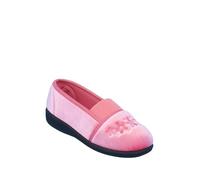 Amber Ladies Embroidered Velour Wide EEE Fit Slippers with Elastic Gusset & Sturdy Sole Pink 7