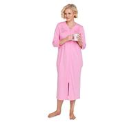 Amber Ladies Embroidered Zip Through Dressing Gown - 100% Cotton Jersey Robe for Women with Tonal Embroidery & Two Side Pockets Pink 12-14