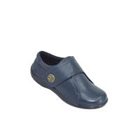 Amber Ladies Extra Wide EE Fit Leather Shoes with Touch Fasten Strap, Smart Everyday Comfort with Stylish Button Detail Navy 6