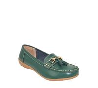 Amber Ladies Extra Wide EE Leather Loafers with Padded Insole Dark Green