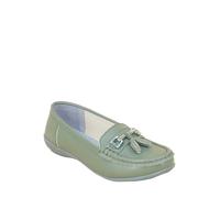 Amber Ladies Extra Wide EE Leather Loafers with Padded Insole Light Khaki