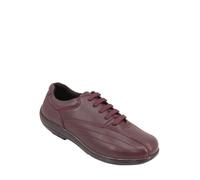 Amber Ladies Extra Wide EEE Fit Leather Lace Up Shoes, Comfortable Supportive Walking Shoes with Cushioned Collar & Stitched Detail Burgundy 5
