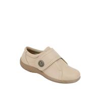 Amber Ladies Extra Wide EEE Fit Leather Shoe with Touch Fasten & Button Detail Stone 8