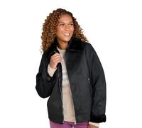 Amber Ladies Bonded Zip Front Faux Shearling Jacket Sueded Finish Supersoft Lined Winter Coat Black 18