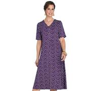 Amber Ladies Flattering V-Neck Viscose Jersey Print Dress A-Line Silhouette with Mock Horn Buttons Purple 12