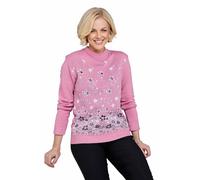 Amber Ladies Floral Jacquard Jumper - Soft Knit Long Sleeve Pullover Dusky Pink L-XL