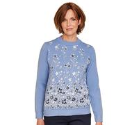 Amber Ladies Floral Jacquard Jumper - Soft Knit Long Sleeve Pullover Dusky Blue L-XL