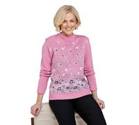 Amber Ladies Floral Jacquard Jumper - Soft Knit Long Sleeve Pullover Dusky Pink L-XL