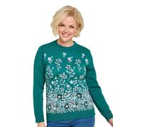 Amber Ladies Floral Jacquard Jumper, Soft Knit Long Sleeve Pullover Jade