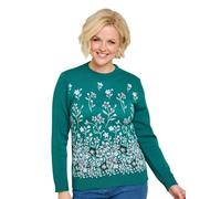 Amber Ladies Floral Jacquard Jumper - Soft Knit Long Sleeve Pullover Jade L-XL