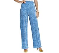 Amber Ladies Floral Plissé Trousers with Elasticated Waist, Lightweight Easy Care Pull-On Style Pants Denim 14 Short