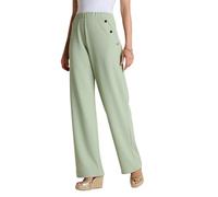 Amber Ladies Gold Button Textured Crepe Trousers, Pull-On Wide Leg Stretch Trousers with Elasticated Waist & Gold Detail, 25"/27" Leg Soft Green 18 Short