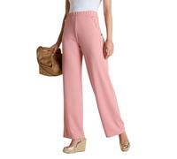 Amber Ladies Gold Button Textured Crepe Trousers, Pull-On Wide Leg Stretch Trousers with Elasticated Waist & Gold Detail, 25"/27" Leg Pink 18 Extra Short