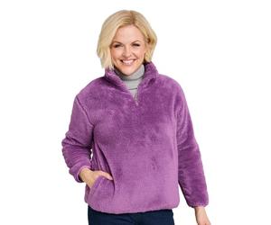Amber Ladies Half Zip Borg Fleece Top Warm 1/2 Zip-Up Jumper with Side Pockets Soft Knitted Fleece Pullover Casual Long Sleeve Sweatshirt Plum 20-22