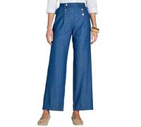 Amber Ladies Jeans - Pull On Denim Trousers Stylish Button Detailing Wide Leg Stonewash