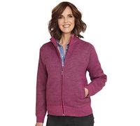 Amber Ladies Knitted Fleece Lined Zip Cardigan with Faux Fur Inner, Long Sleeve Outerwear (Sizes 10-26) Raspberry 10