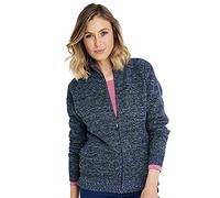 Amber Ladies Knitted Fleece Lined Zip Cardigan with Faux Fur Inner, Long Sleeve Outerwear (Sizes 10-26) Blue 12-14