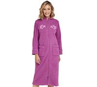 Amber Ladies Knitted Zip Embroidered Dressing Gown Mauve 20-22
